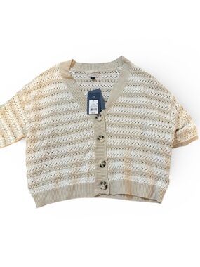 Universal Thread Cream Open-Knit Short-Sleeve Button Cardigan